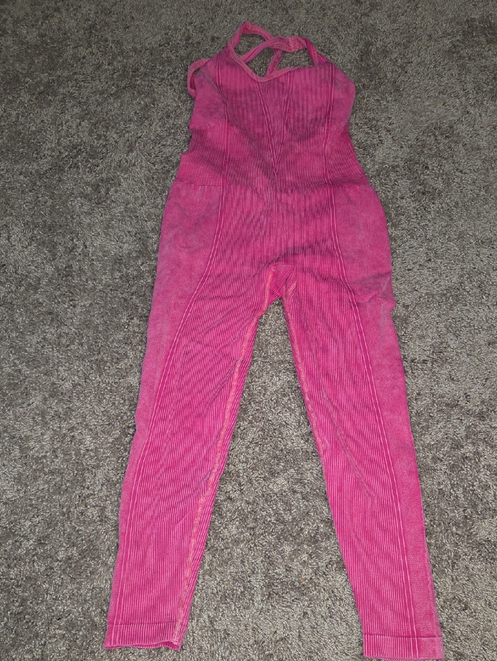 Fuchsia Ribbed One-Piece Jumpsuit